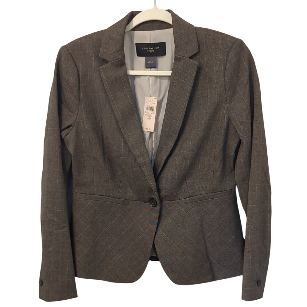 Ann Taylor Brown Plaid Single-Button Blazer